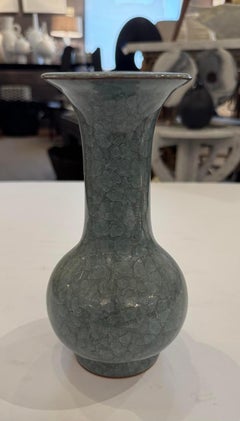 Deep Turquoise Crackle Glaze Fluted Neck Vase, China, Contemporary
