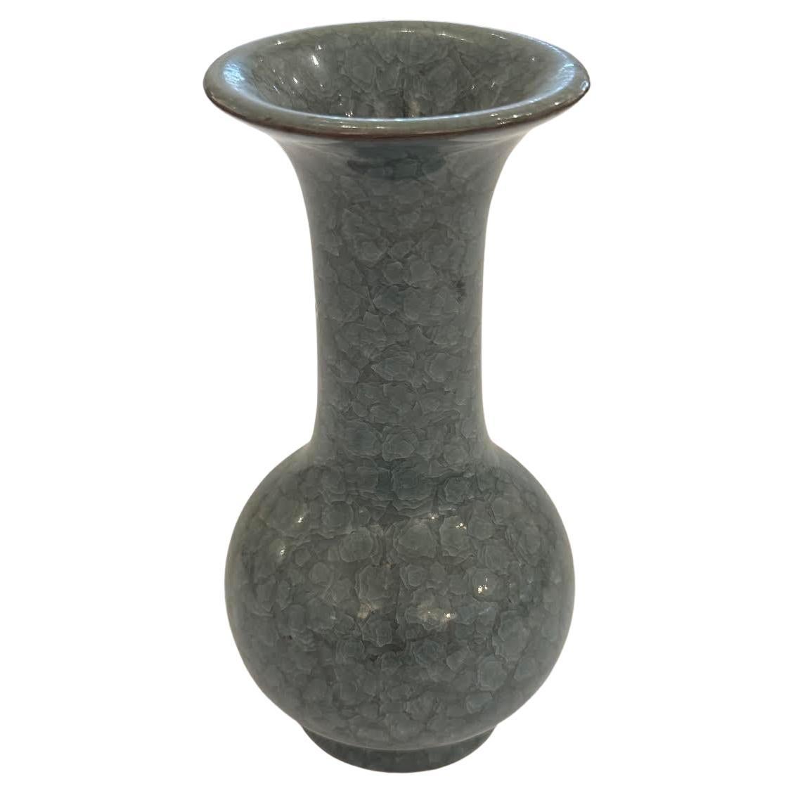 Deep Turquoise Crackle Glaze Fluted Neck Vase, China, Contemporary