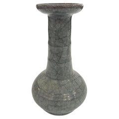 Vase en forme de col d'entonnoir à côtes craquelées turquoise foncé, Chine, Contemporain