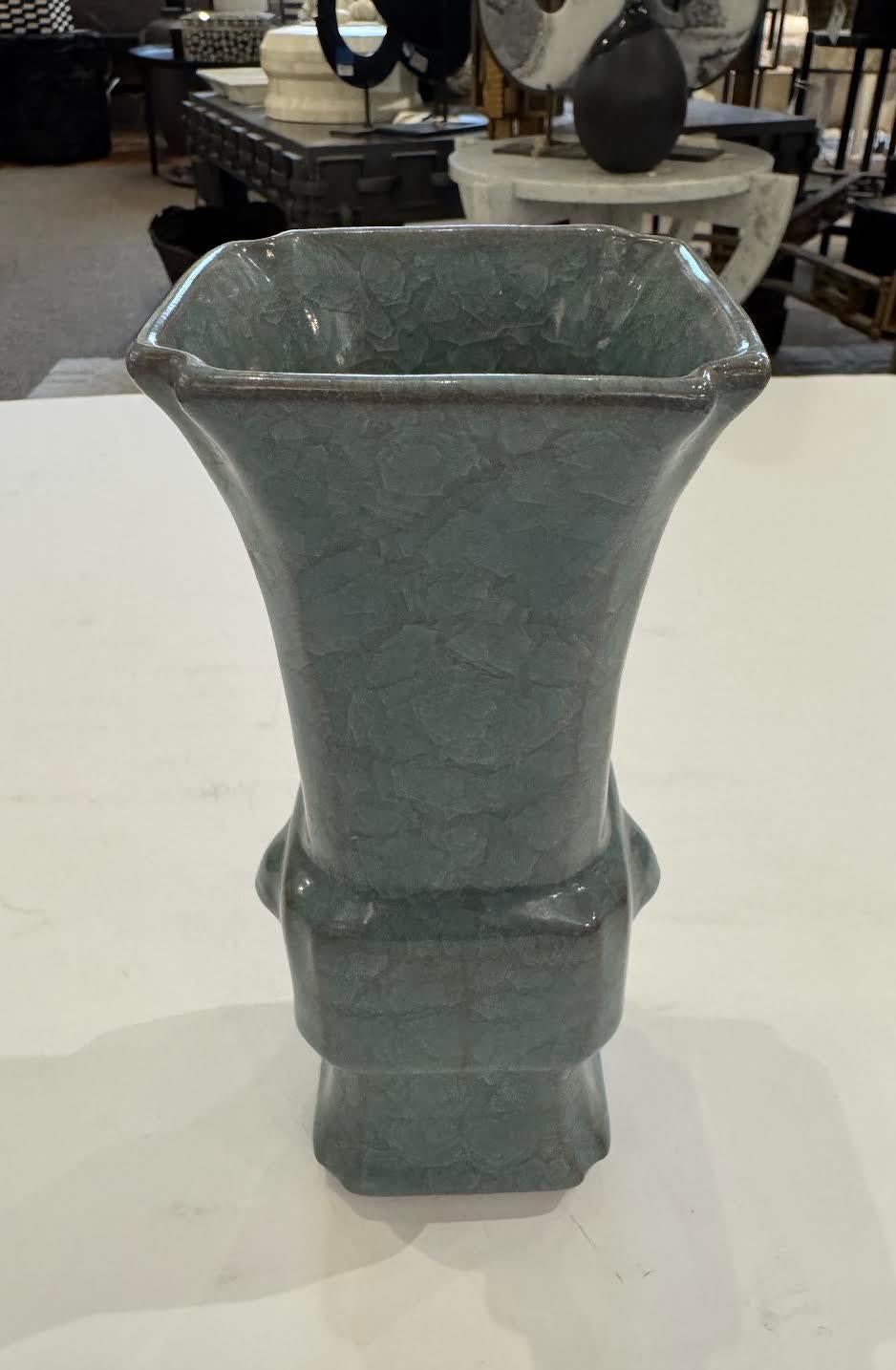 Deep Turquoise Crackle Square Shape Vase, China, Contemporary In New Condition For Sale In New York, NY
