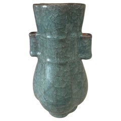 Deep Turquoise Non Contrasting Crackle Glaze Vase, China, Contemporary