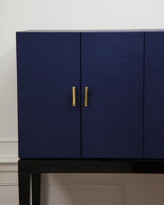 Deep Ultramarine Leather Bar Cabinet with Brass Handles
