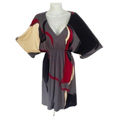 kung bibi Deep V-neck easy Boho cool silk jersey Mini kimono caftan FLORA KUNG