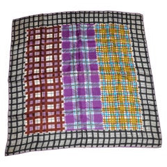 Vintage Deep Violet Borders With Vivid "Center" Plum & Violet Plaid Silk Scarf