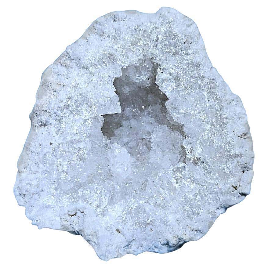Geode Shaped Rocks Large White Crystal Geode with a Natural Baroque Pearl For Sale at 1stDibs