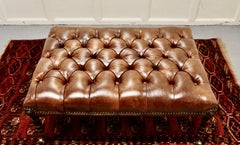 Deeply Buttoned Large Chesterfield Leather Library Stool