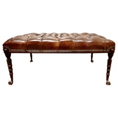 Deeply Buttoned Large Chesterfield Leather Library Stool