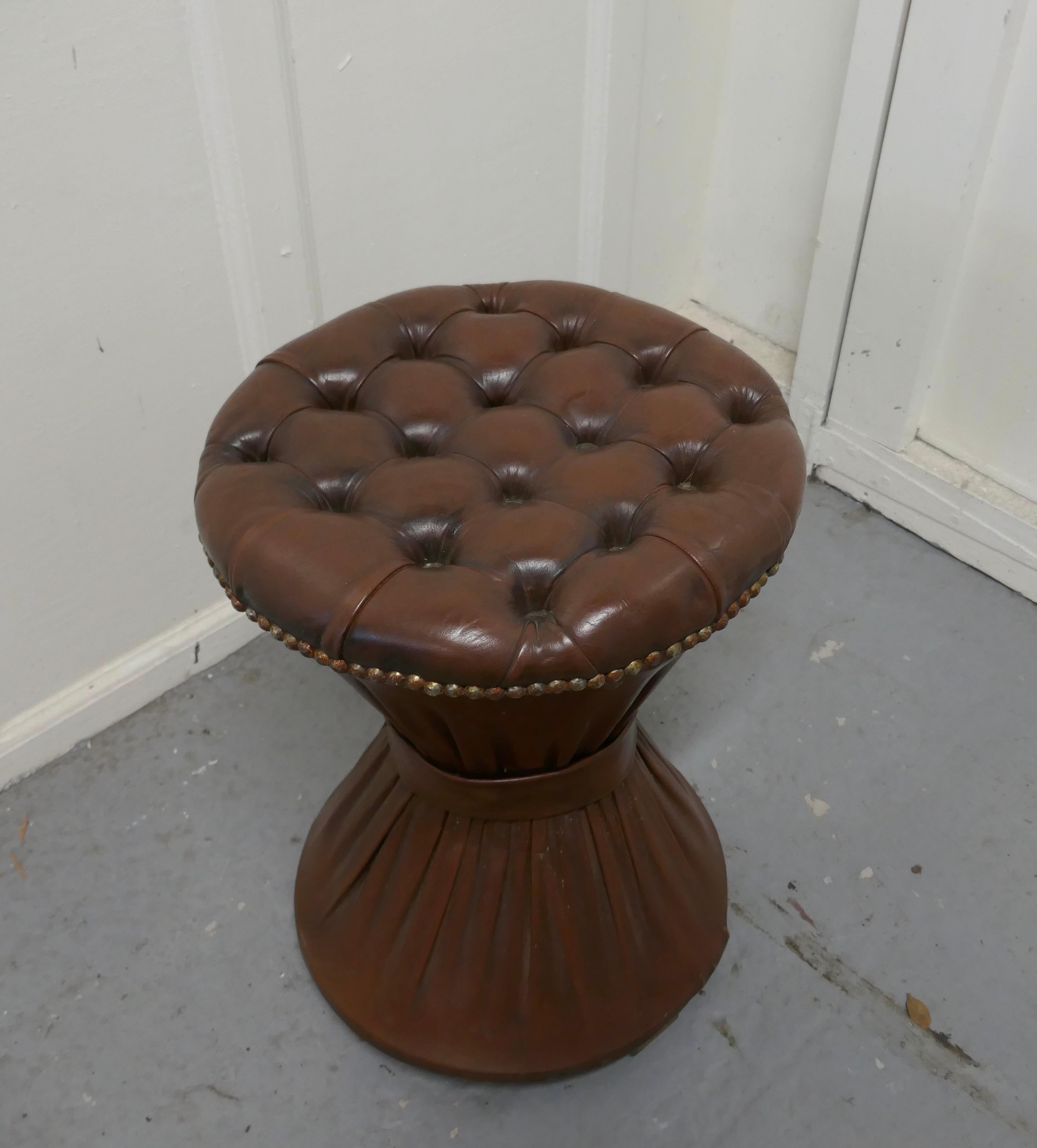 Mid-Century Modern Deeply Buttoned Tam Tam Leather Stool For Sale