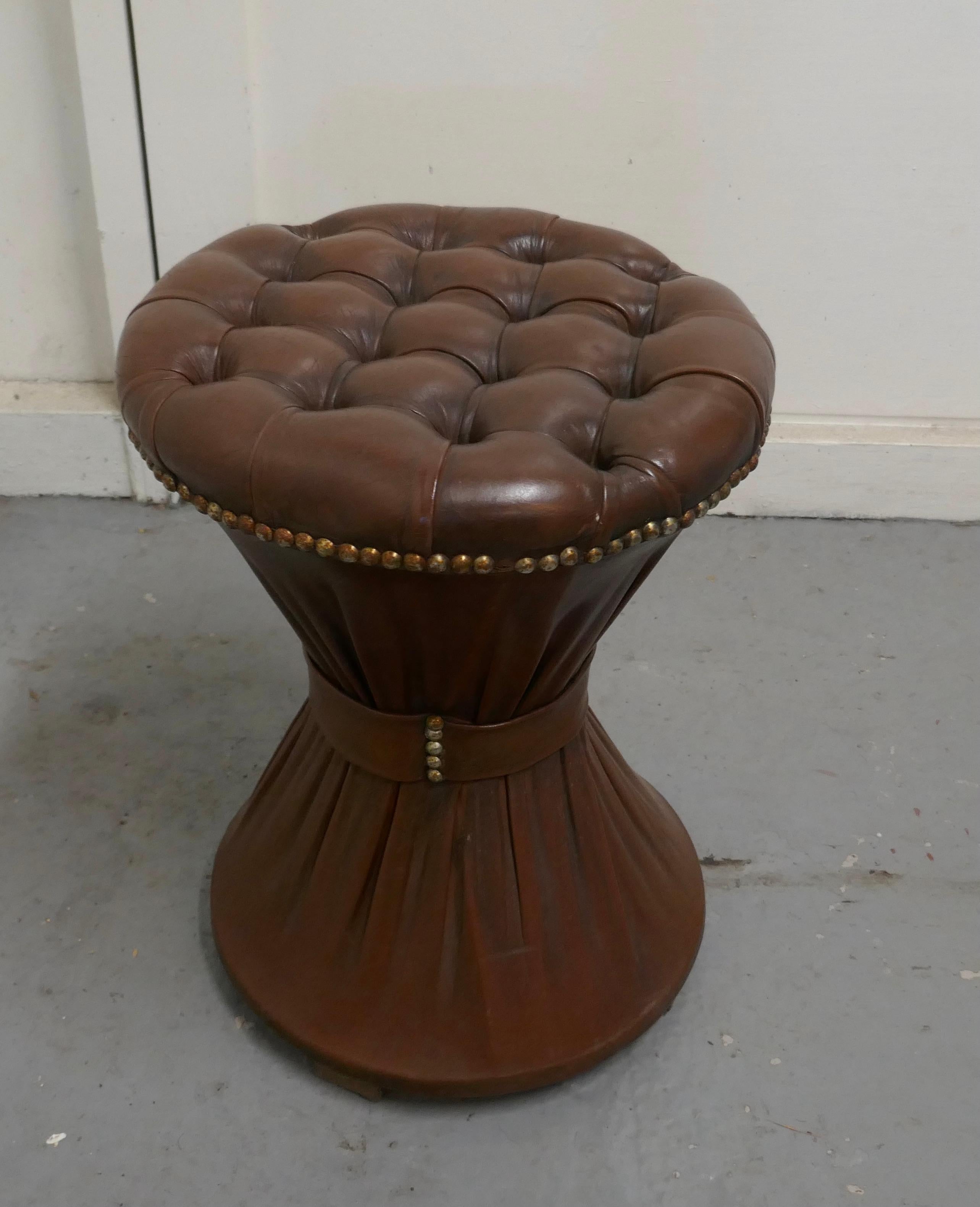 Deeply Buttoned Tam Tam Leather Stool For Sale 1