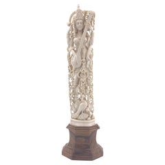 Deeply Carved Indian Ivory God Figure Saraswati