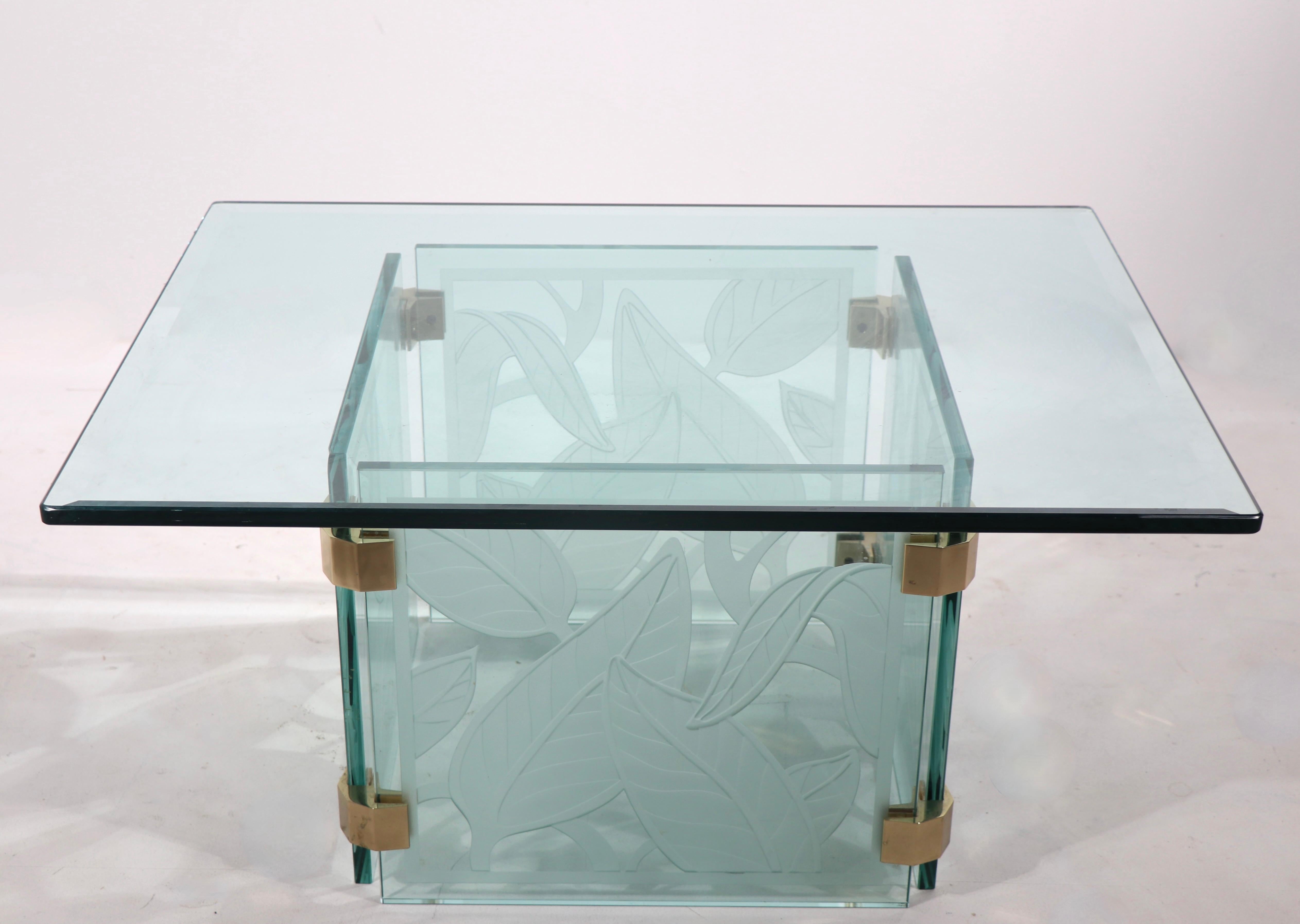 Deeply Etched Glass Mid Century Foliate Coffee Table For Sale 2