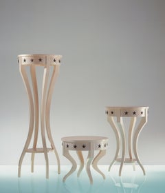 DEEPLY Oval White Shiny Occasional Table With Stars Bronze Decorations on Top