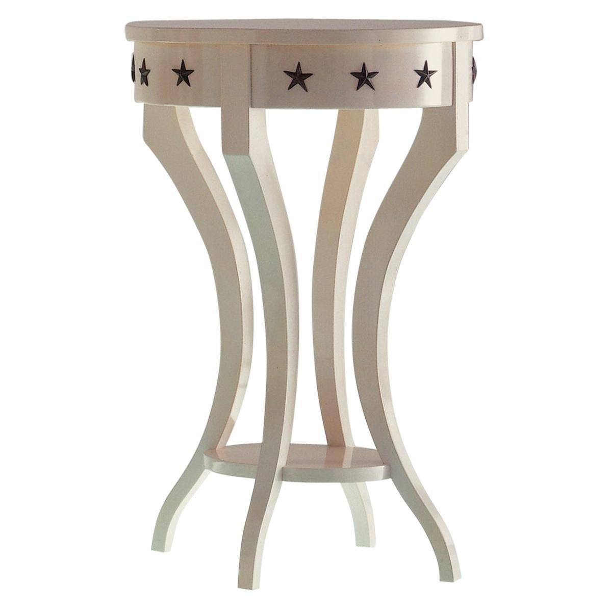 DEEPLY Oval White Shiny Occasional Table With Stars Bronze Decorations on Top