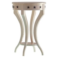 DEEPLY Oval White Shiny Occasional Table With Stars Bronze Decorations on Top
