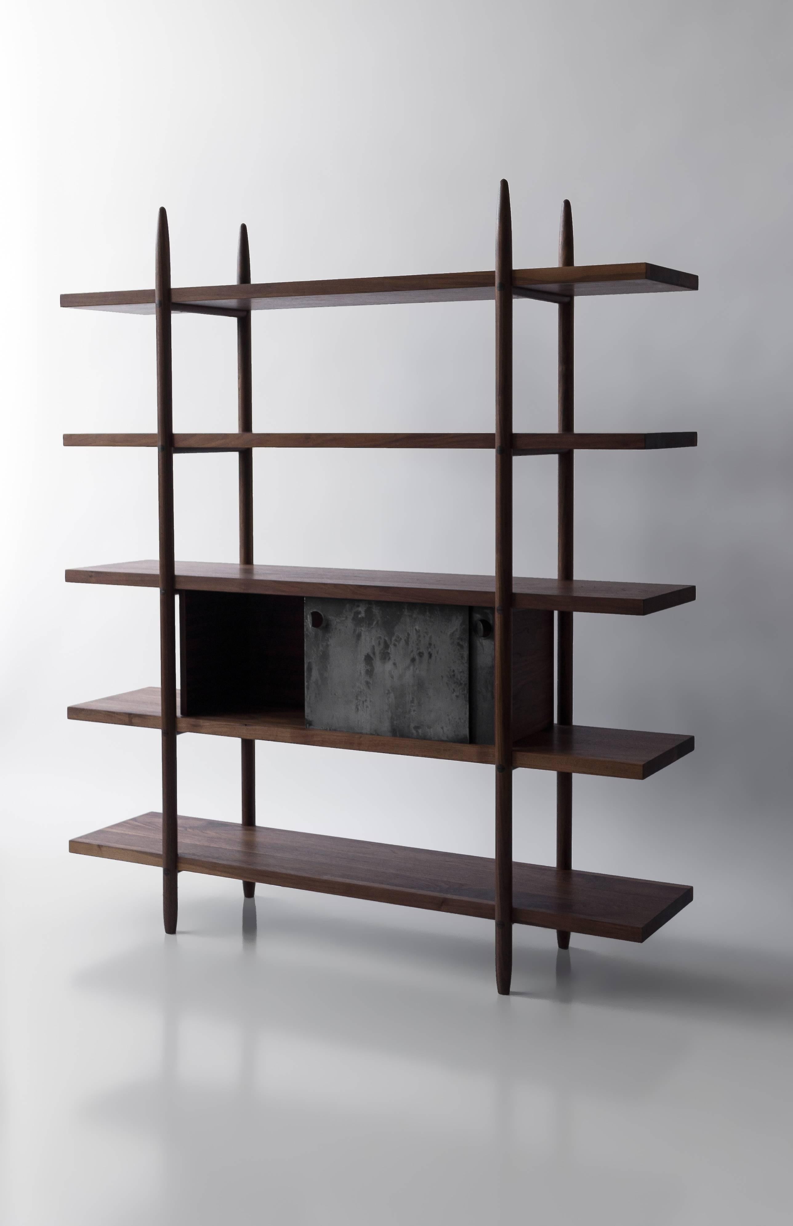 Contemporary Deepstep Shelving, Ash, Walnut and Ebony Bookshelf with Fine Wood Detailing  For Sale
