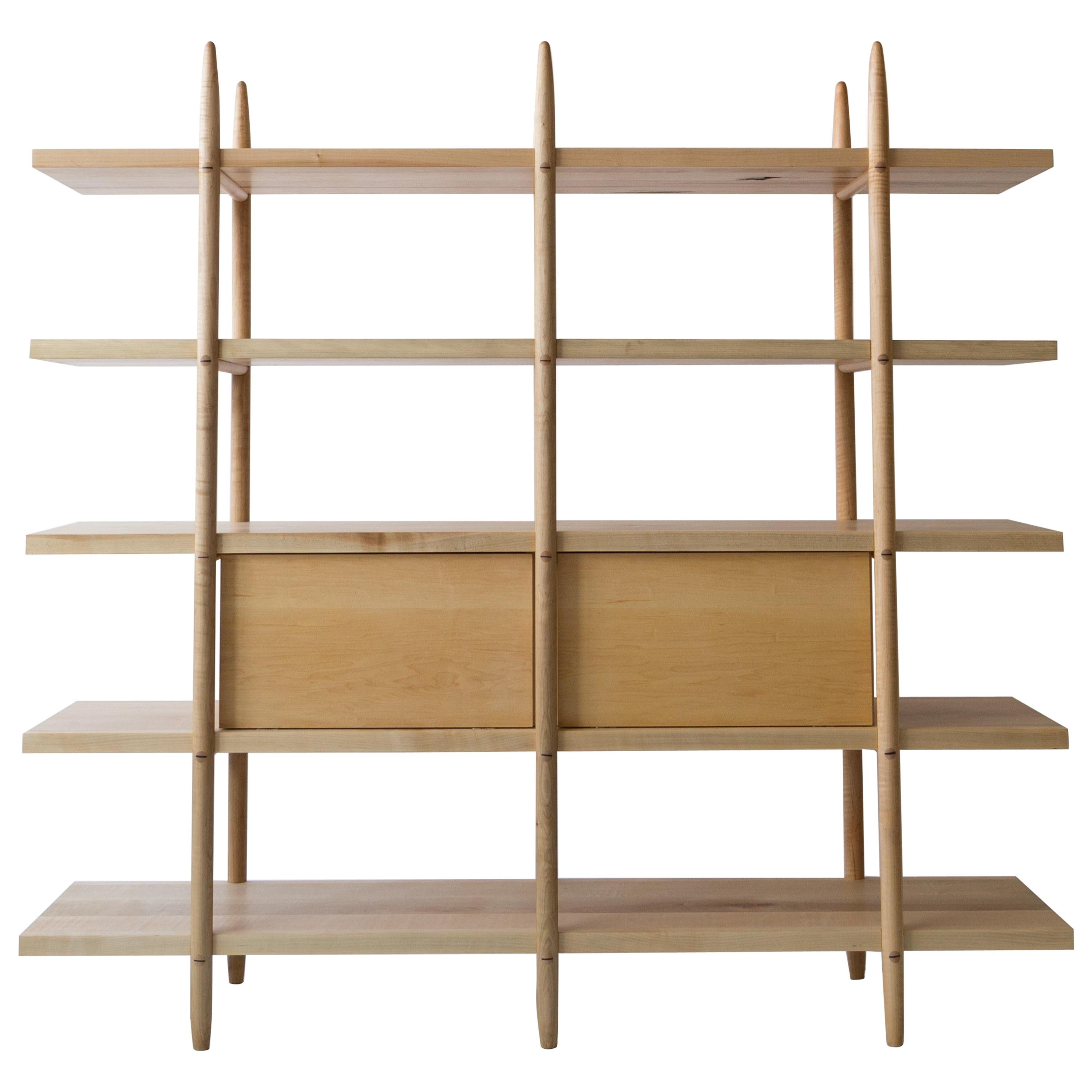 Deepstep Shelving, Maple, Walnut and Ebony Bookshelf with Fine Wood Detailing  im Angebot