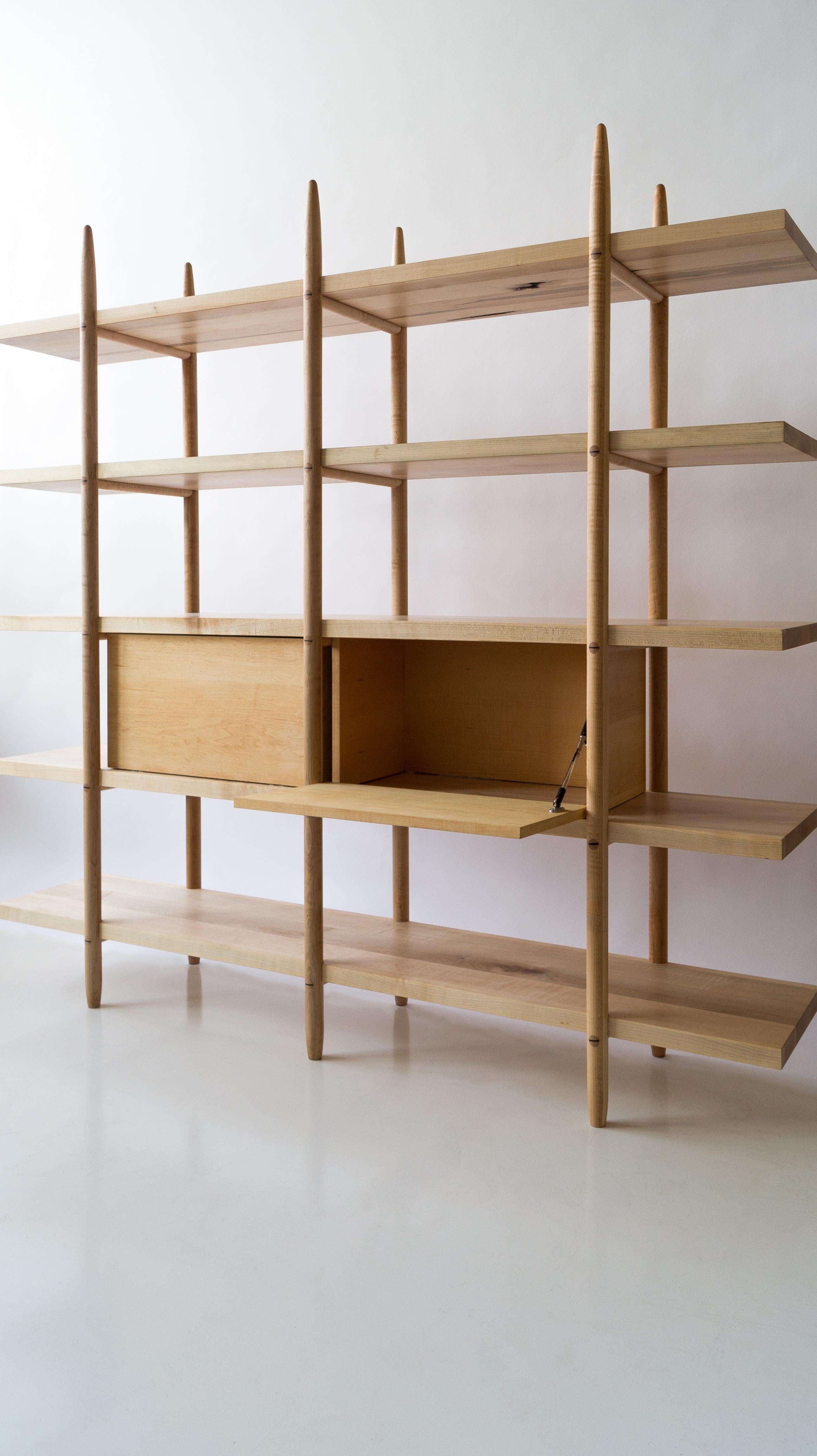 Contemporary Deepstep Shelving, Walnut, Maple and Ebony Bookshelf with Fine Wood Detailing