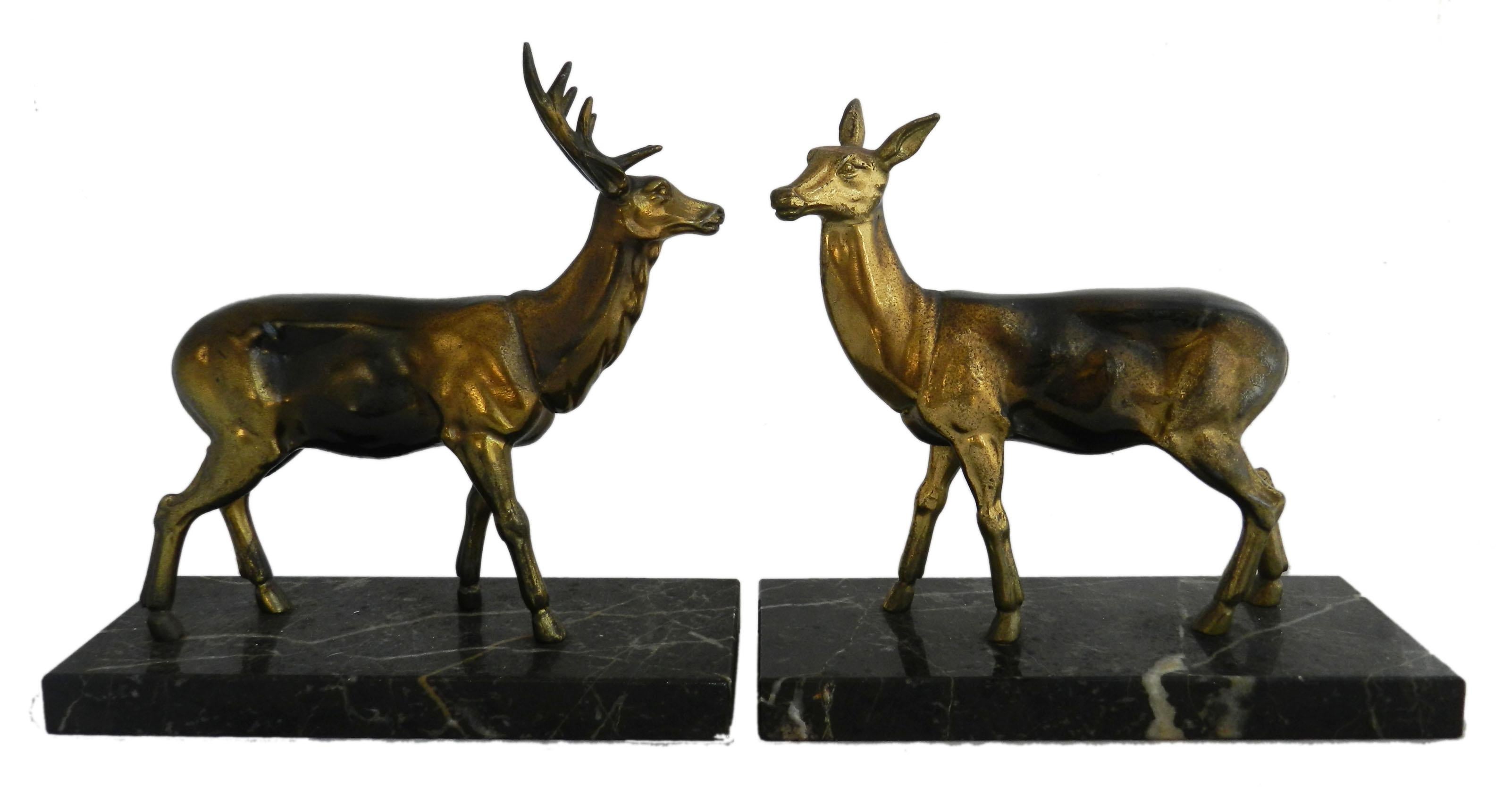 Bronze Deer and Stag Statues French Mid Centuy 1940 For Sale