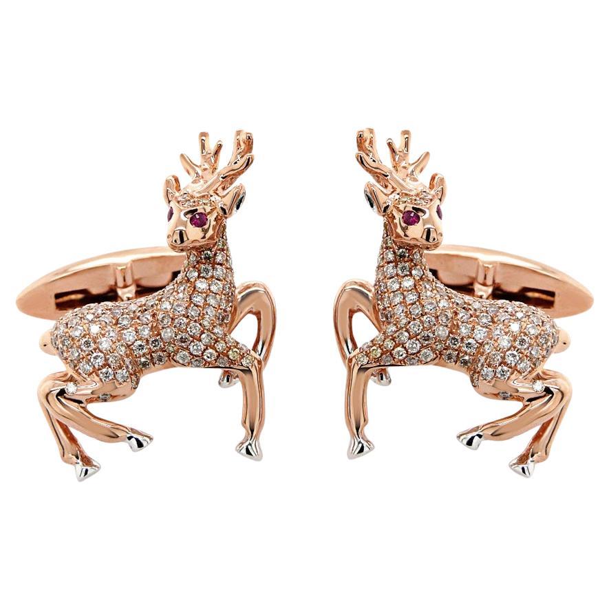 Manschettenknöpfe aus 18-karätigem Rosé- und Weißgold mit Diamanten, Pflaster und Rubinen im Angebot