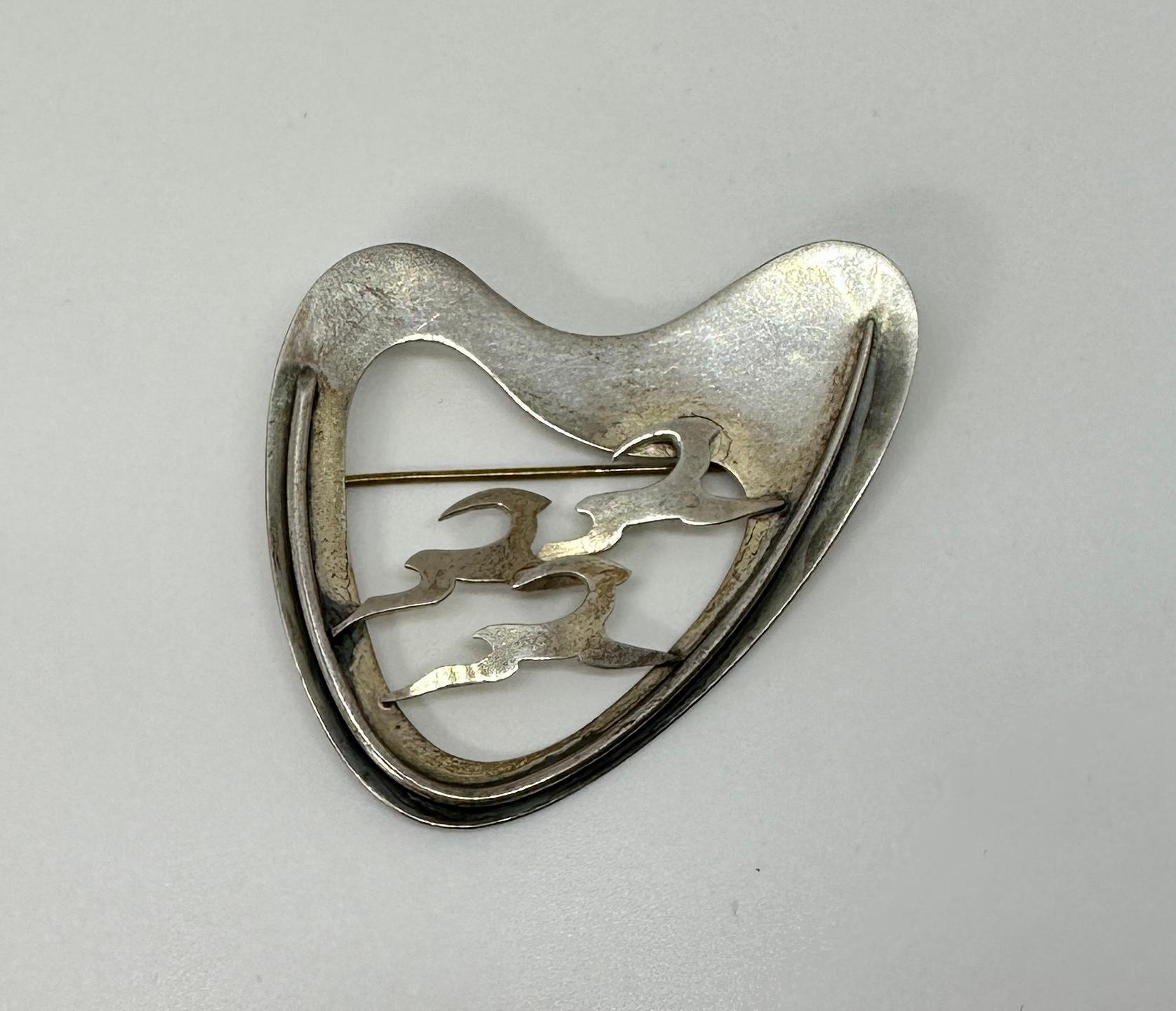 Women's or Men's Deer Antelope Brooch Denmark Sterling Silver Mid-Century Modernist Haandarbejde  For Sale