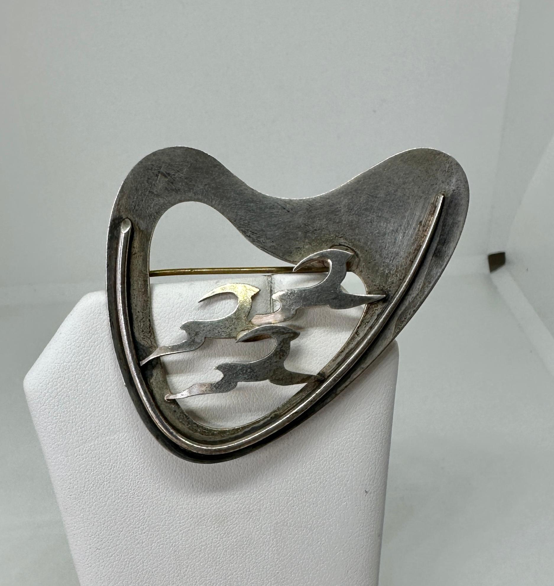 Deer Antelope Brooch Denmark Sterling Silver Mid-Century Modernist Haandarbejde  For Sale 1