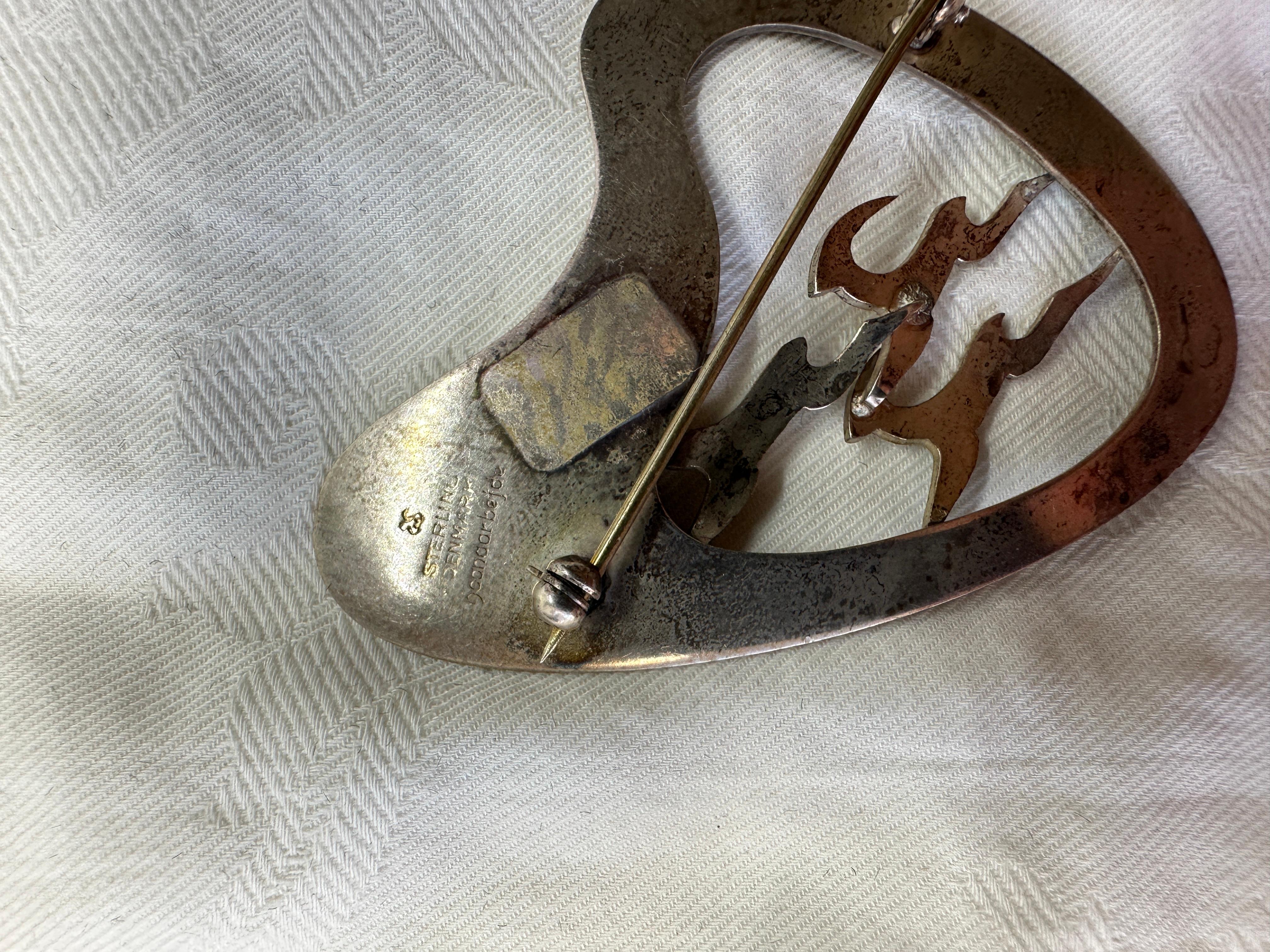 Deer Antelope Brooch Denmark Sterling Silver Mid-Century Modernist Haandarbejde  For Sale 3