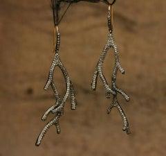 Deer Antler Pave Diamond Earring 14k Gold & 925 Silver