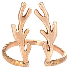 Deer Antlers Ring Estate 14k Rose Gold Vintage Fine Animal Horn Spike Jewelry