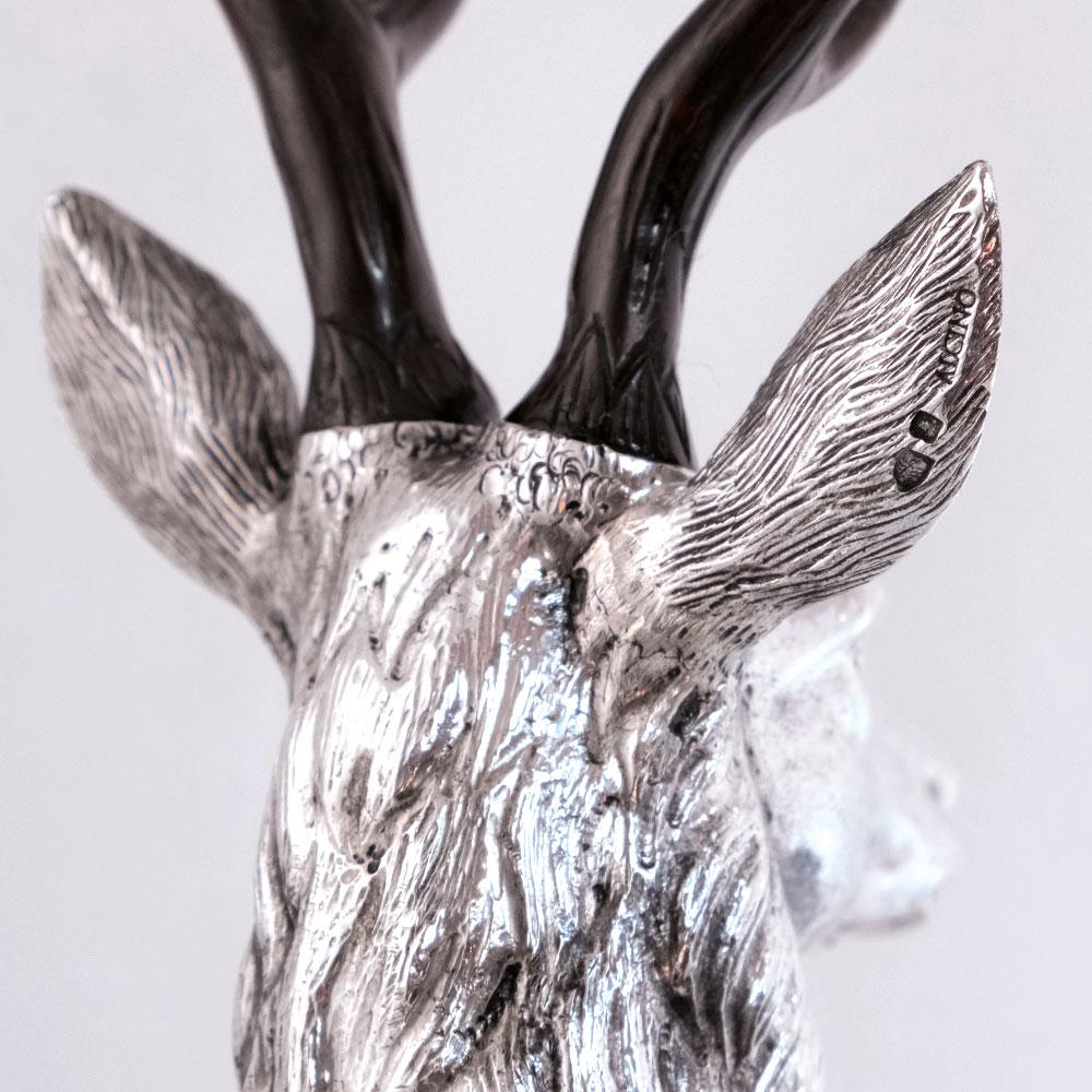 Contemporary Deer by Alcino Silversmith Handcrafted in Sterling Silver with Jacaranda Wood For Sale