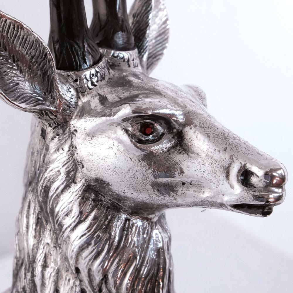 Hammered Deer by Alcino Silversmith Handcrafted in Sterling Silver with Jacaranda Wood For Sale