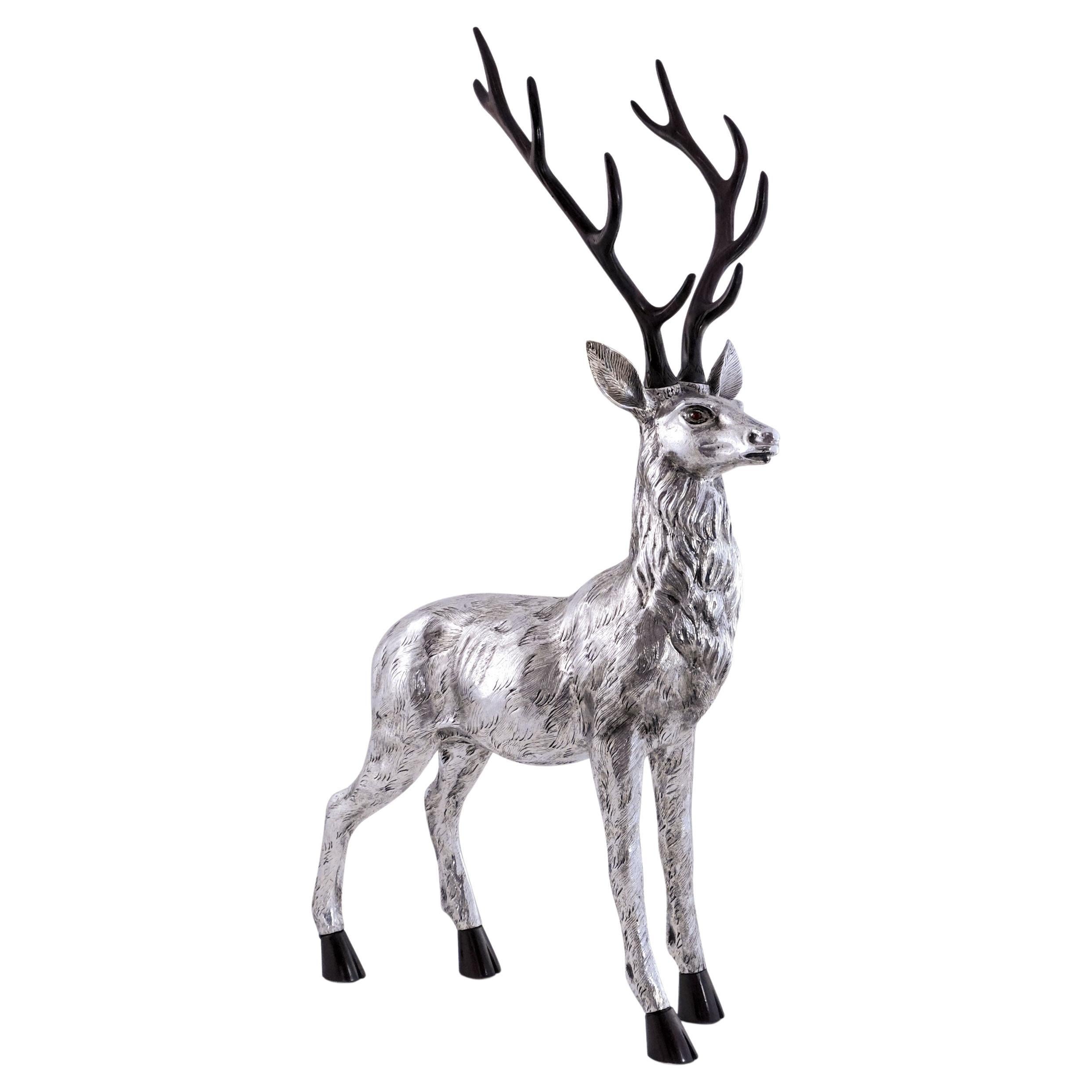 Deer by Alcino Silversmith Handcrafted in Sterling Silver with Jacaranda Wood For Sale