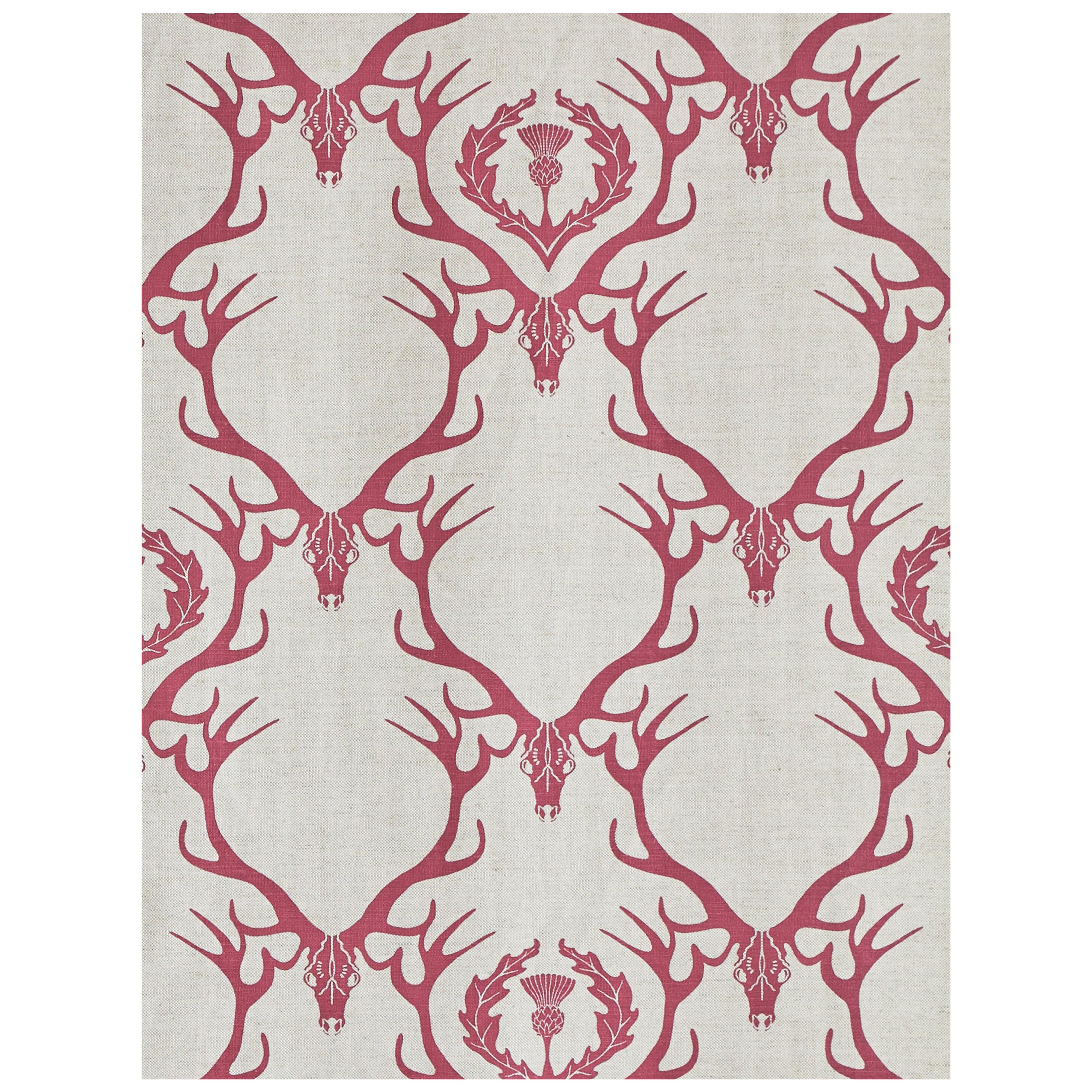 'Deer Damask' Contemporary, Traditional Fabric in Claret For Sale