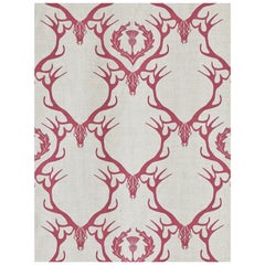 'Deer Damask' Contemporary, Traditional Fabric in Claret