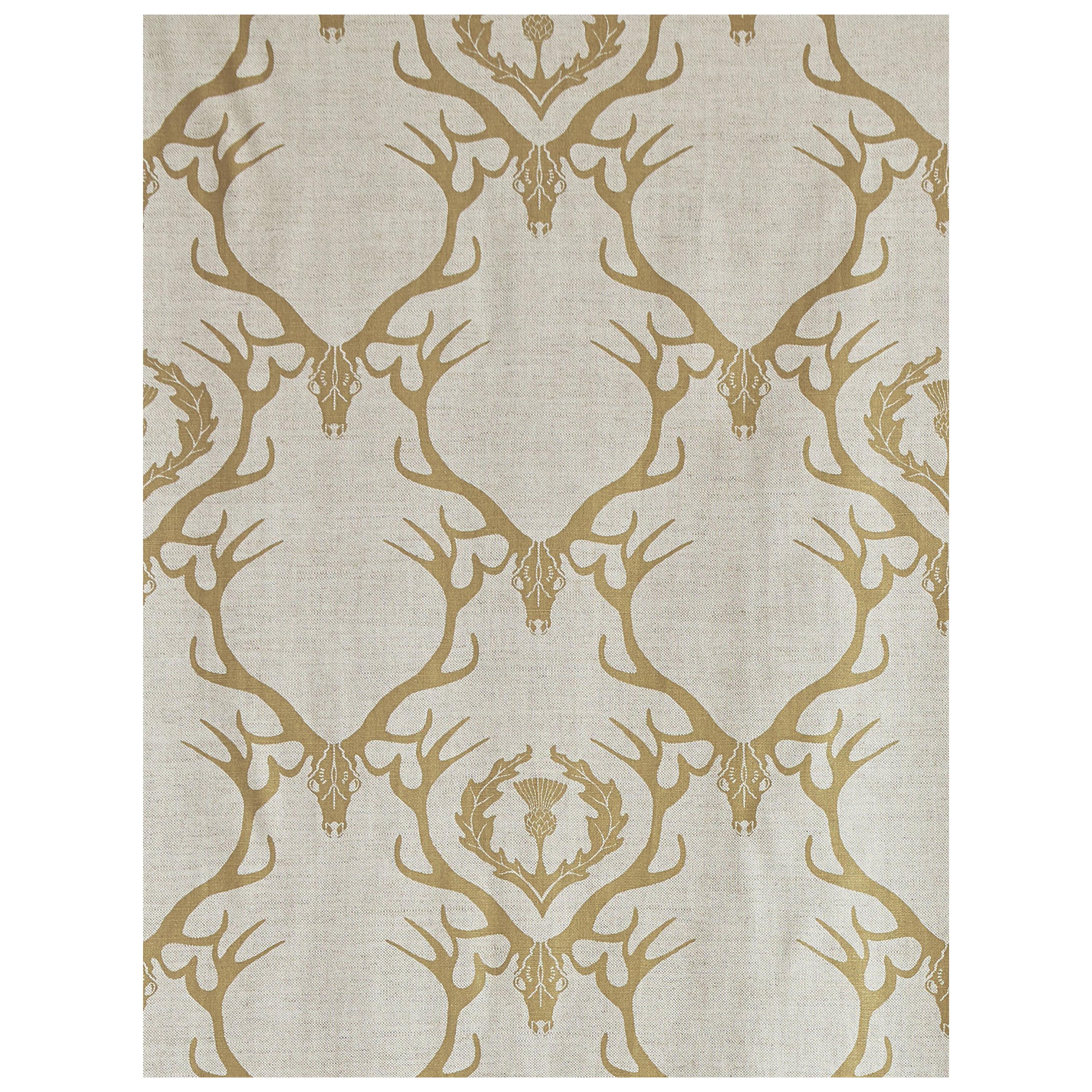 'Deer Damask' Contemporary, Traditional Fabric in Gold For Sale