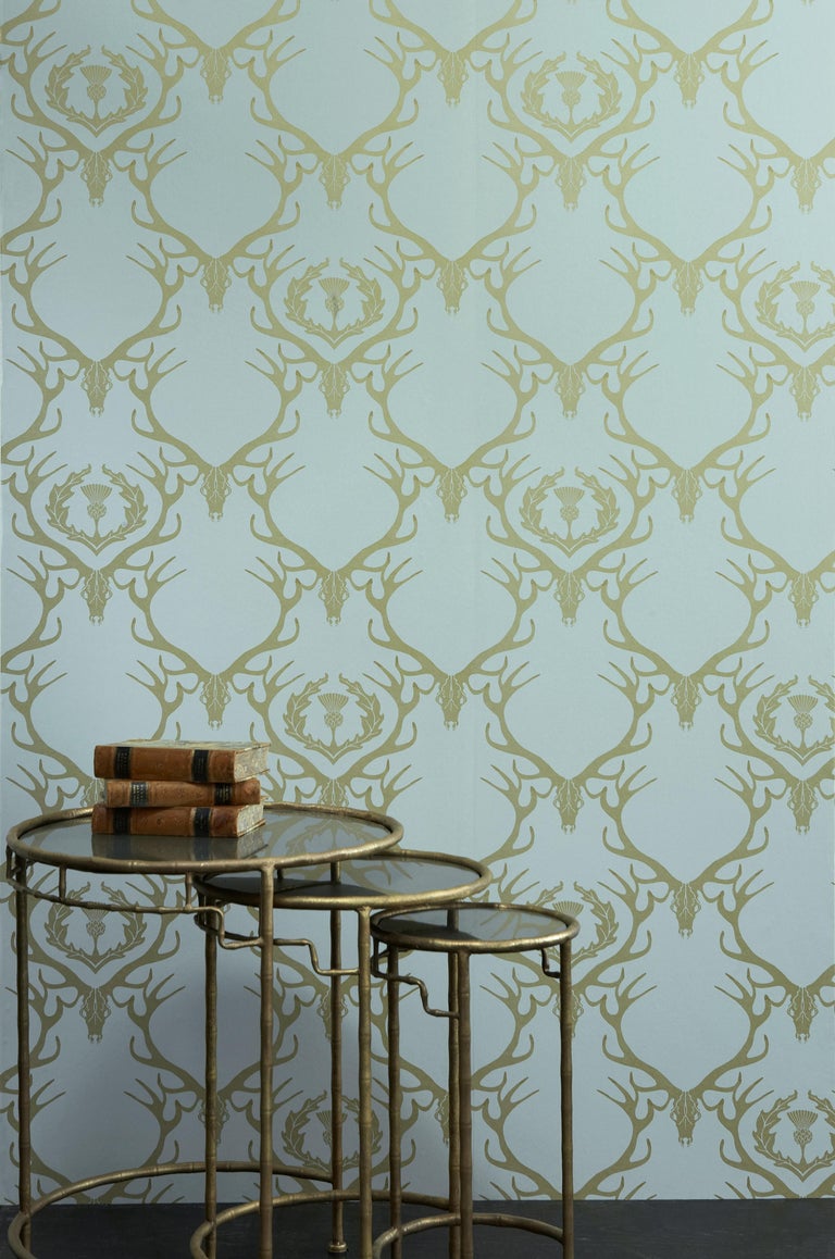 'Deer Damask' Contemporary, Traditional Wallpaper in Claret For Sale at
