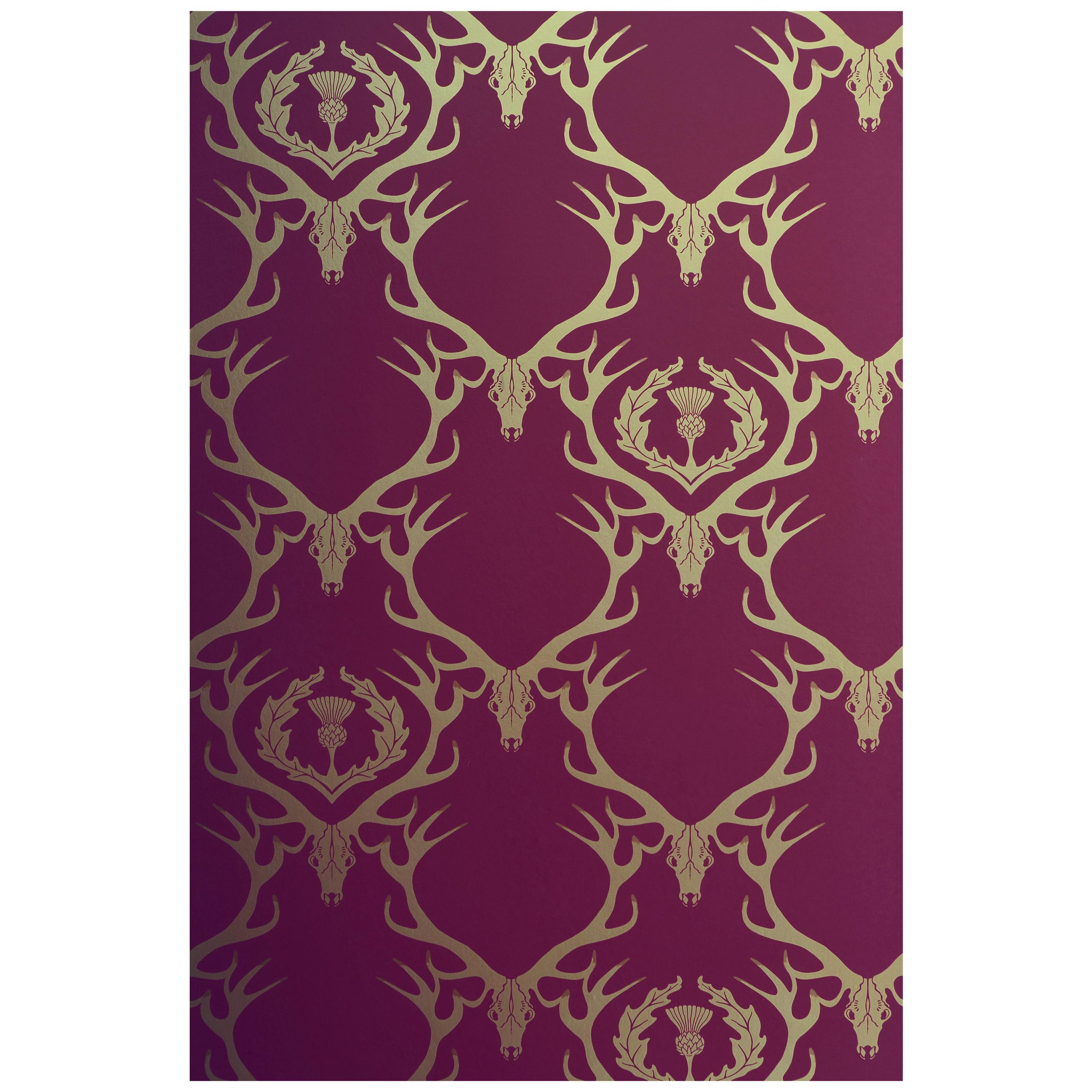
Deer Damask
 Contemporary, Traditional Wallpaper in Claret For Sale