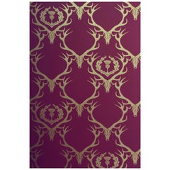 'Deer Damask' Contemporary, Traditional Wallpaper in Claret