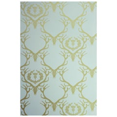 'Deer Damask' Contemporary, Traditional Wallpaper in Duck Egg