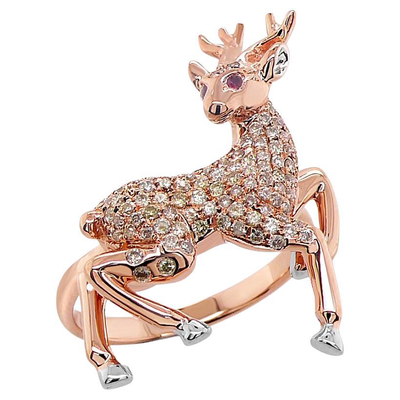 Hirsch Diamant Pave & Rubin 18K Rose und Weißgold Tier Ring