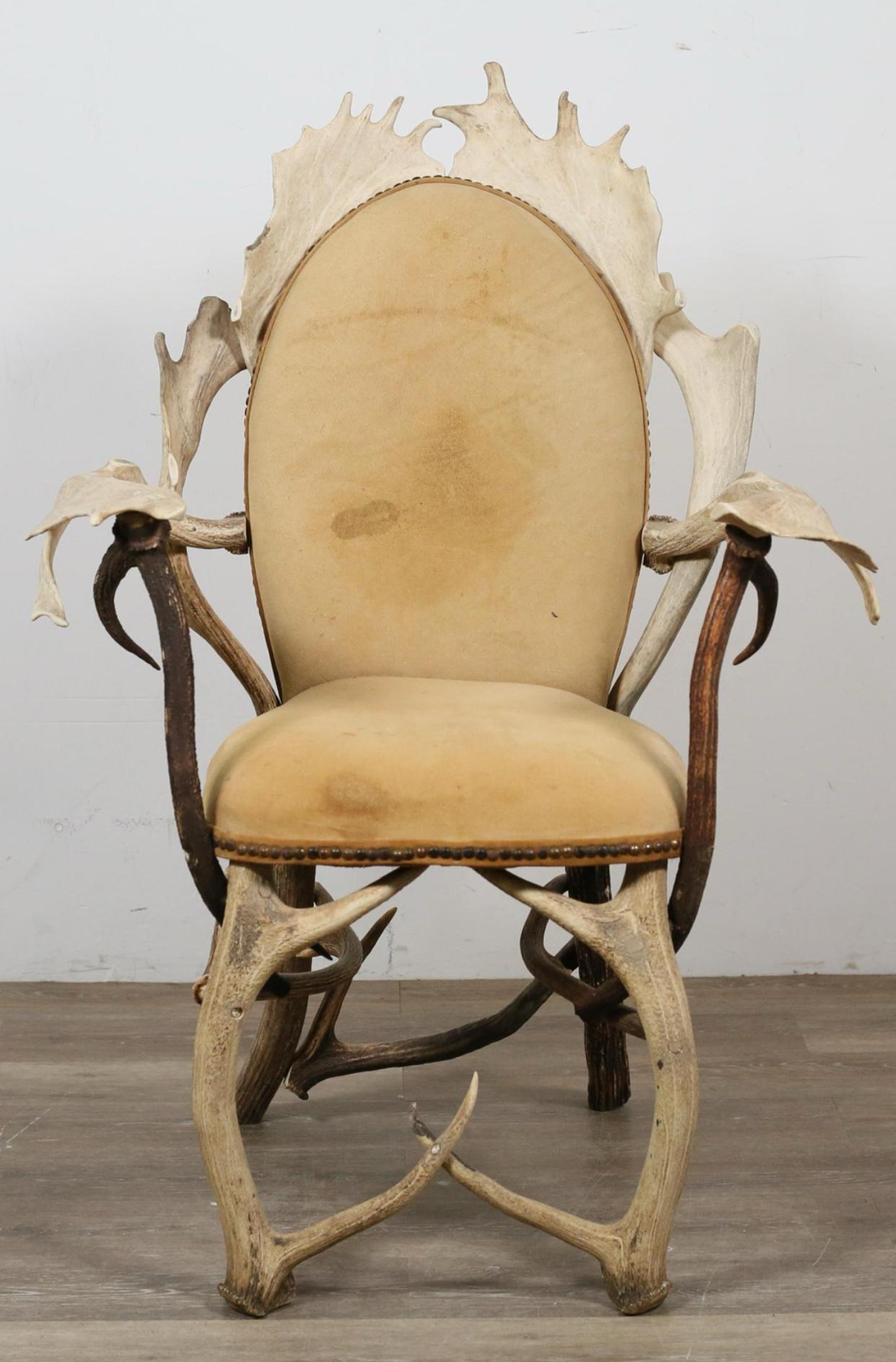 Chaise trône en bois de cerf, d'élan et de mauresque dans le style d'Arthur Court en vente 5