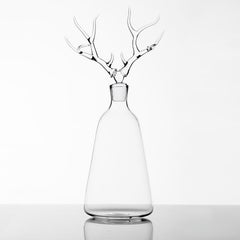 Contemporary Deer Hand-Blown Glass Liquor Bottle Trophy Horn Animal Wild Whisky