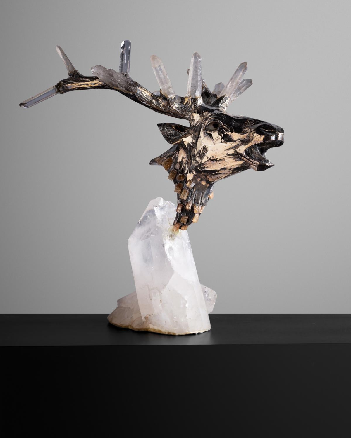 Rock Crystal Deer Head by Mellerio dits Meller 'founded 1613' France, circa 1980 For Sale