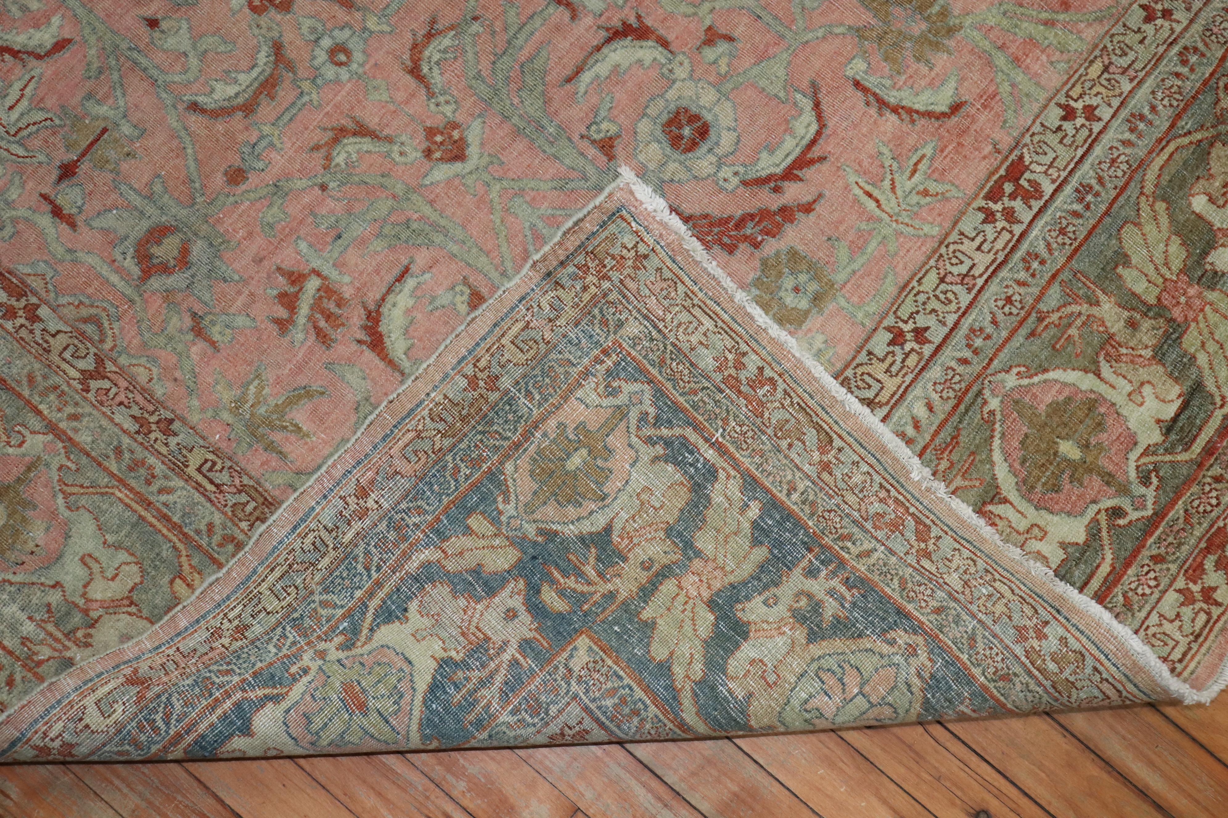 Rosa antiker persischer Bidjar-Teppich mit Hirschkopf und Bildern in Bildgröße im Angebot 3