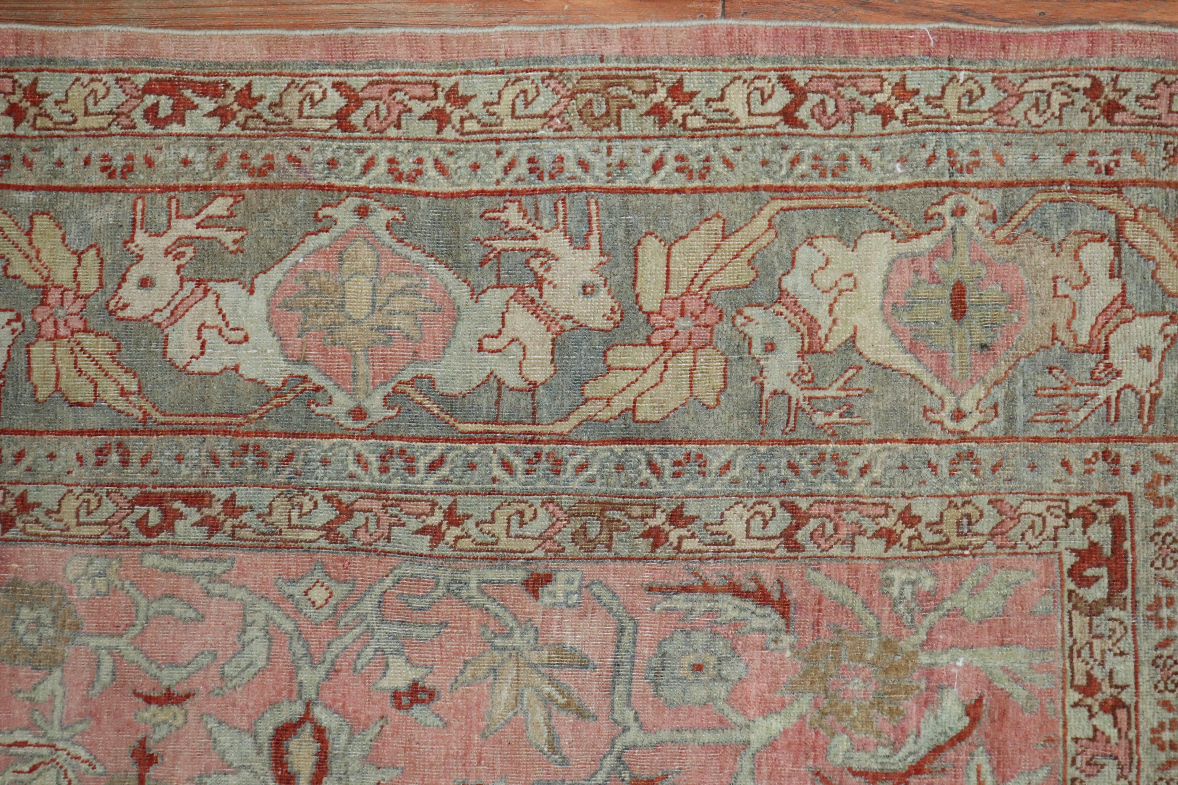 Rosa antiker persischer Bidjar-Teppich mit Hirschkopf und Bildern in Bildgröße (Malayer) im Angebot