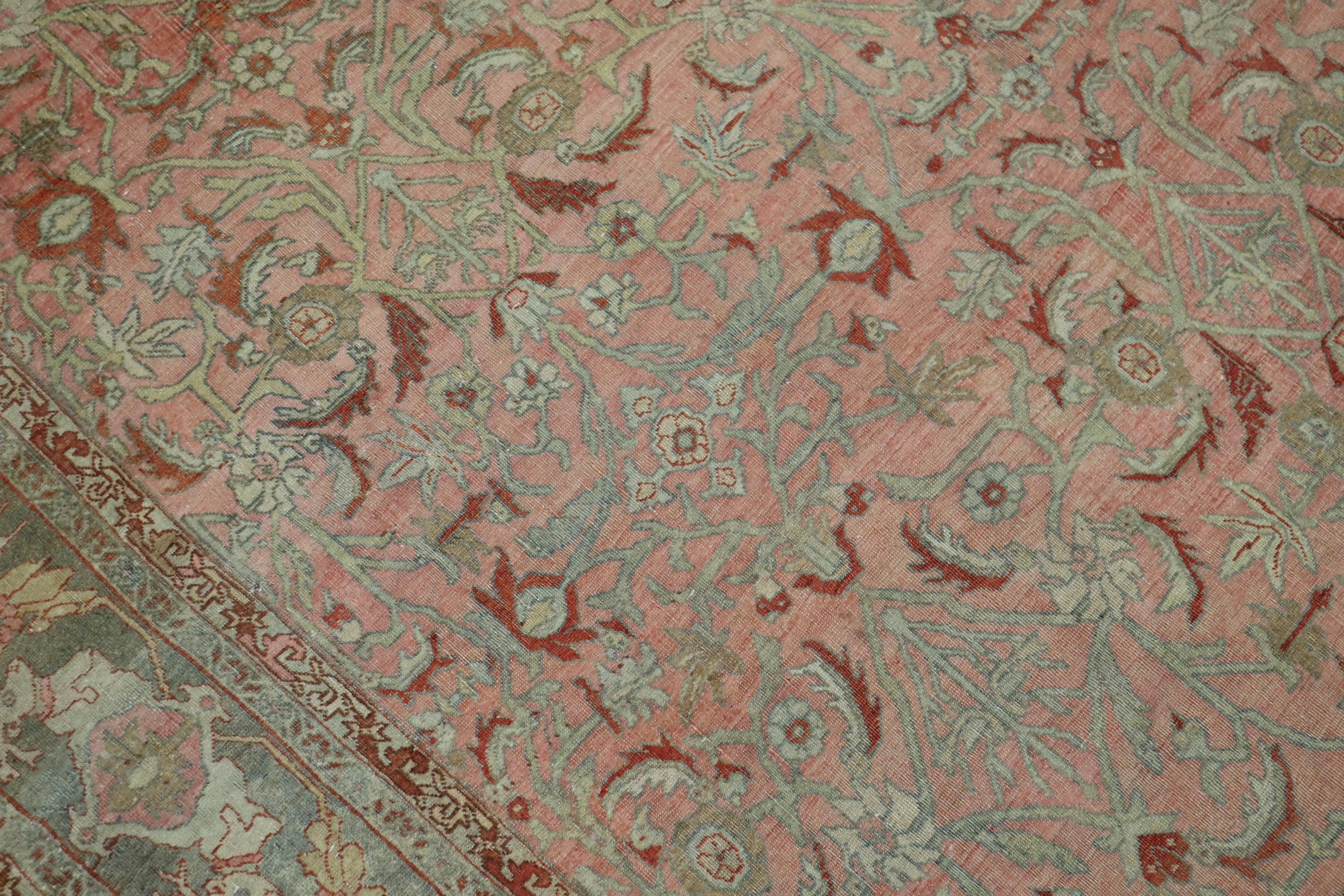 20th Century Deer Head Pink Antique Persian Bidjar Pictorial Room Size Rug For Sale