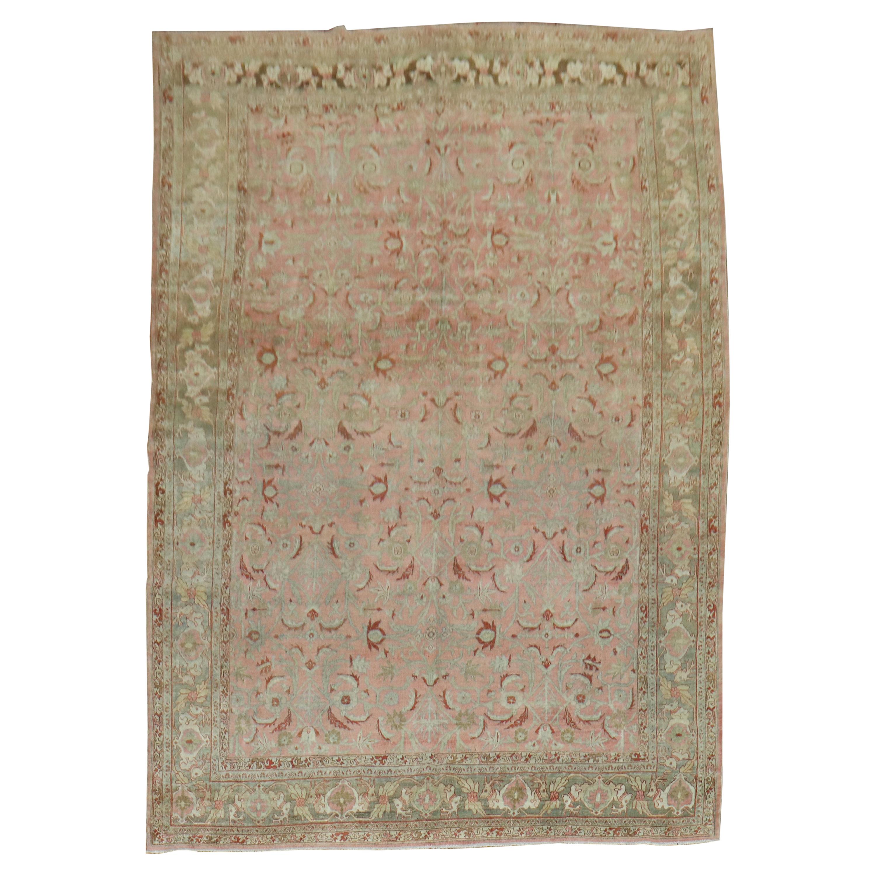 Deer Head Pink Antique Persian Bidjar Pictorial Room Size Rug For Sale