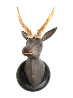 Deer Head Viechtauer Black Forest Hand Carved Folk Art Wooden Trophy