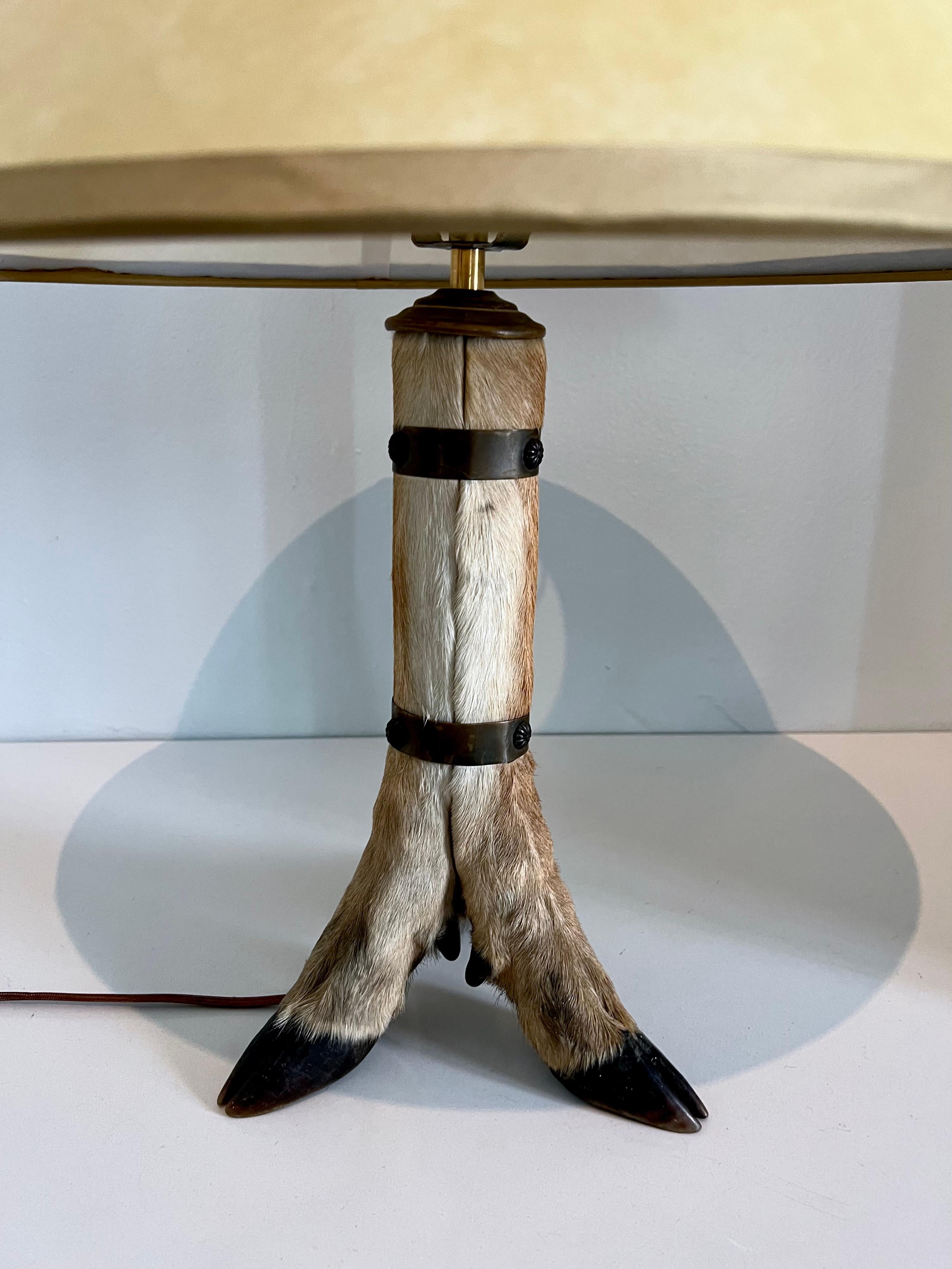 Deer Hoof Lamp with Custom Parchment Shade in the Style of Ralph Lauren In Good Condition For Sale In Los Angeles, CA