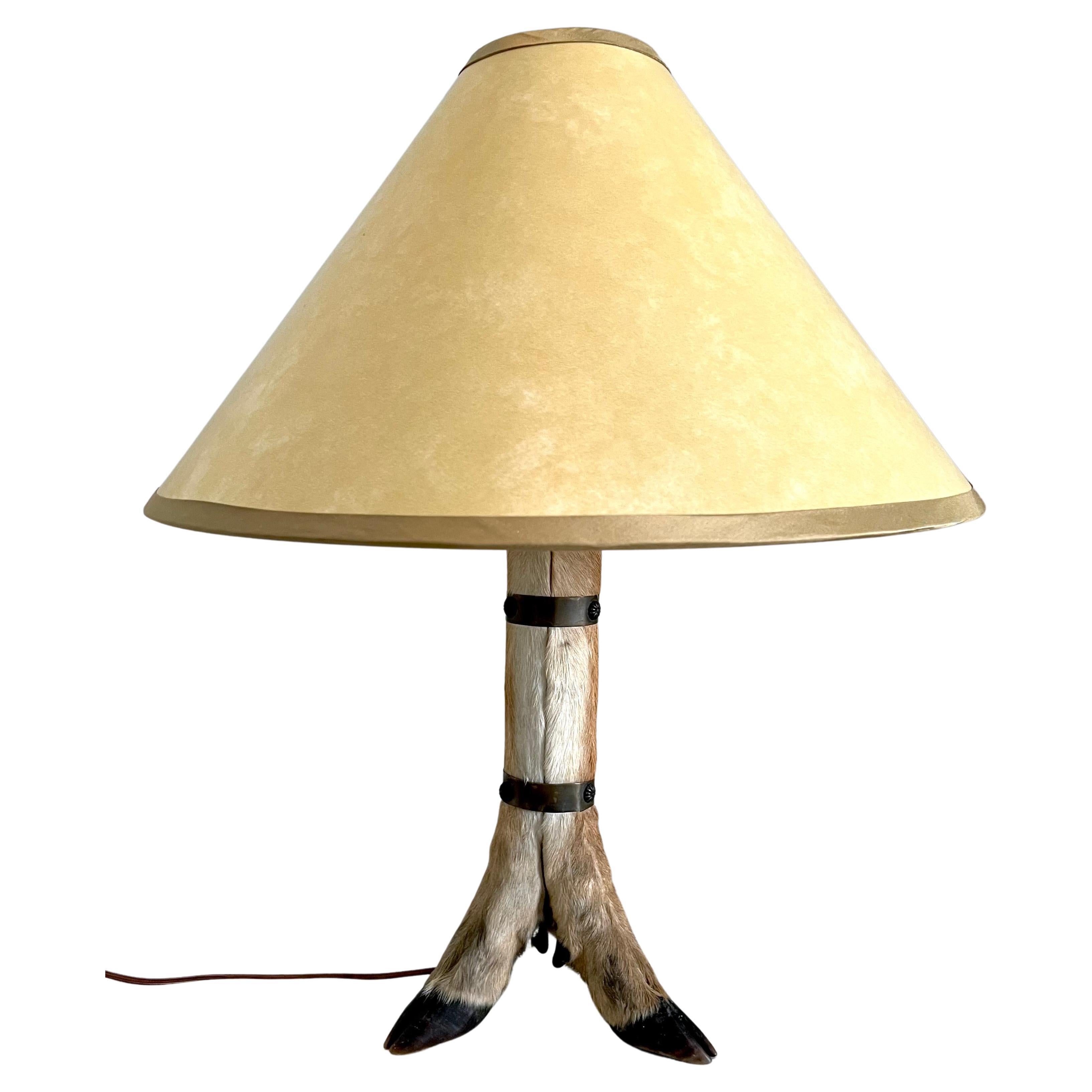 Deer Hoof Lamp with Custom Parchment Shade in the Style of Ralph Lauren For Sale