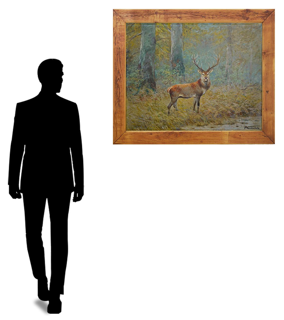 Early 20th Century Deer Painting - Animals in the Woods, Wild Painting Oil on Board, 1920